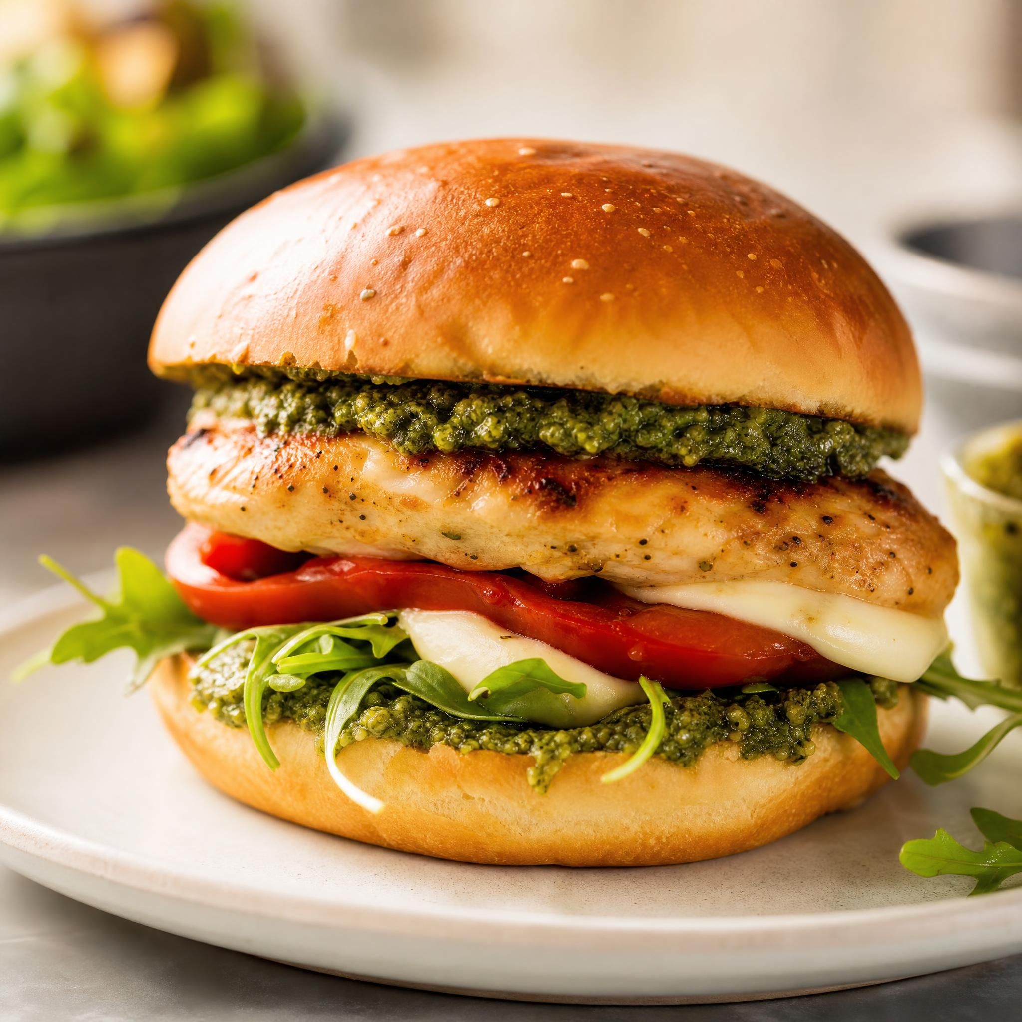 Burger poulet pesto